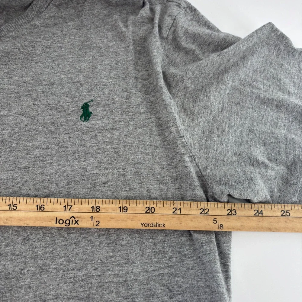 Polo Ralph Lauren T-Shirt Mens LT‎ Grey V-Neck Cotton Heathered Pony Logo Tee